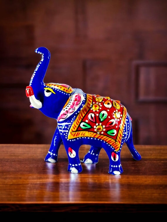 Hand-painted Blue Elephant Figurine, Indian Handicraft Home Decor