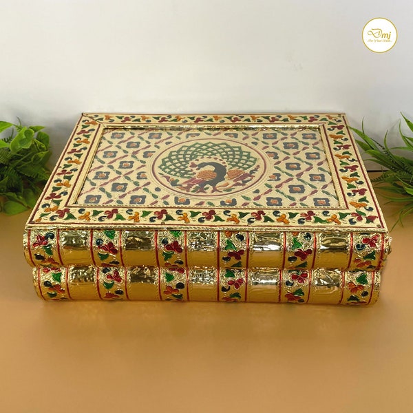 Indian Peacock Printed Jewelry Organizer Box, Handmade Vintage Jewelry Storage Box Gift for Women, Indian Art Jewelry Box, Anniversary Gifts