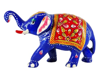 青い陶器の手作り象の置物ペア - 装飾的な陶芸芸術、収集価値のある