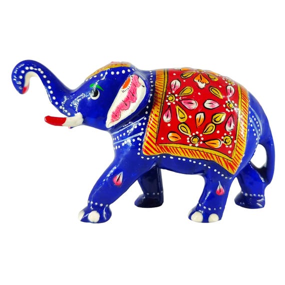 DIWAM HANDICRAFTS Hand-painted Blue Elephant Sculpture Indian
