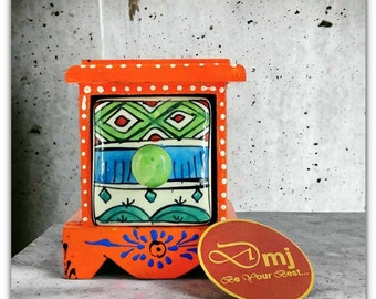 Handmade Ceramic Drawer Box | Hand-Painted Wooden Jewelry Organizer