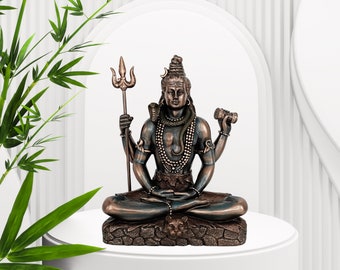 Divine Padmasana Shiva Idol – Handmade Brass Finish Mahadev Statue for Pooja, Temple Decor, Spiritual Gift, Hindu Statue for Home