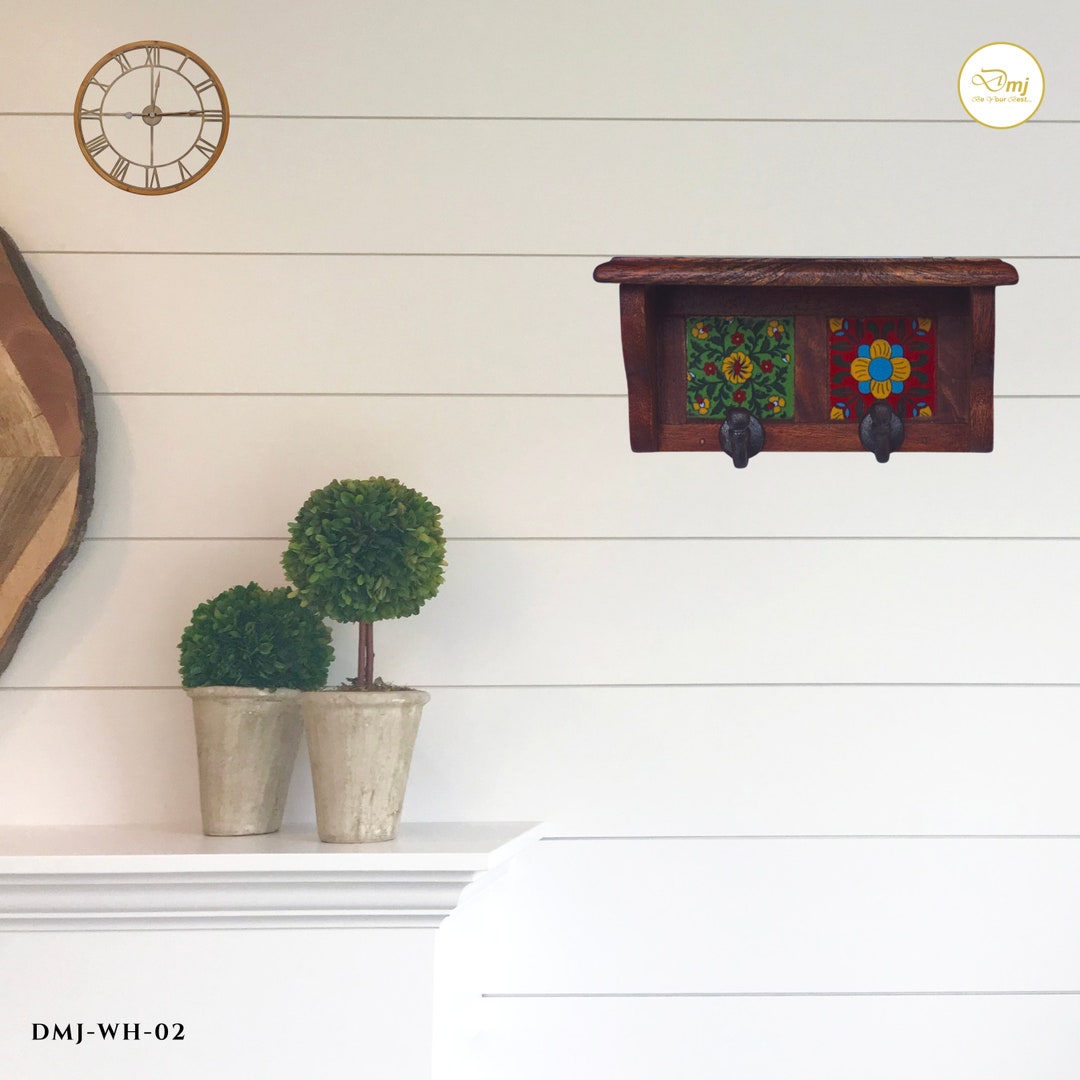 Handcrafted Wooden Key Holder – Floral Engraved Organizer With Hooks - Etsy