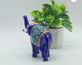 Handmade Blue Enamel Rajasthani Elephant Statue – Indian Decor - Etsy