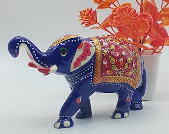 Hand-Painted Blue Elephant Sculpture – Indian Handicraft Elephant Statue | Elegant Home Decor Accent & Personalized Artistic Gift