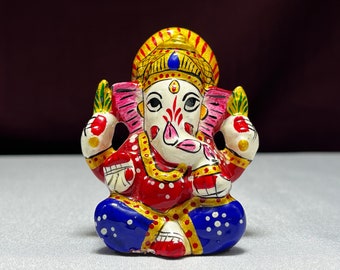 Estatua decorativa de Ganesha Ji de arte indio pintada a mano para decoración del hogar