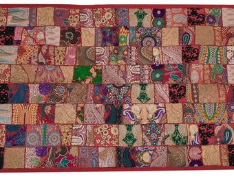 Tenture murale en patchwork faite main | Tapisserie indienne en coton recyclé