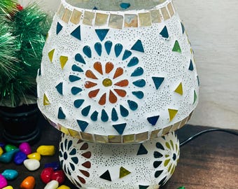 Handmade Mosaic Glass Table Lamp | Boho Bedside Light