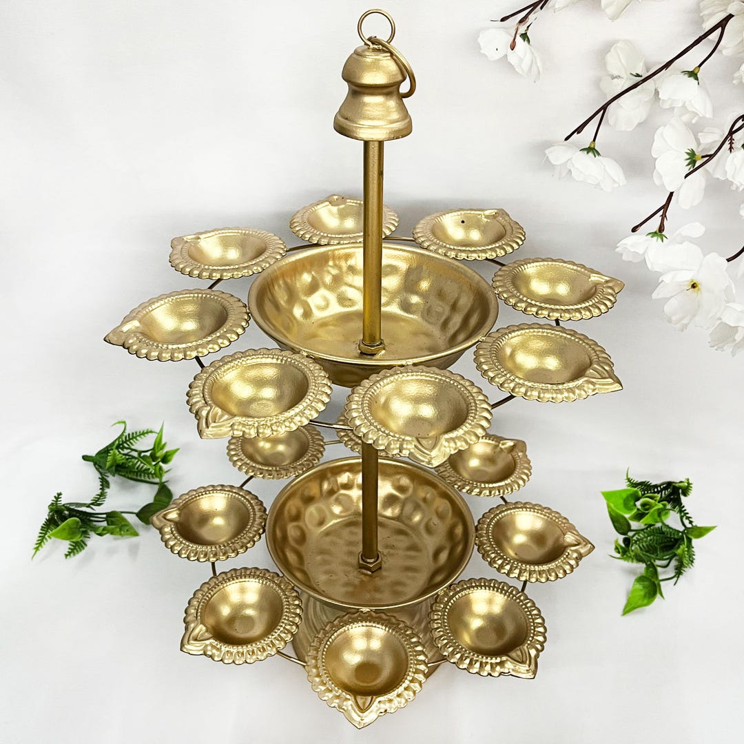 真鍮製　BRASS LAMP STAND　アクリルシェード　全フルセット Handcrafted Metal Multi-tier Diya Stand | Pooja Lamp, Indian Decor