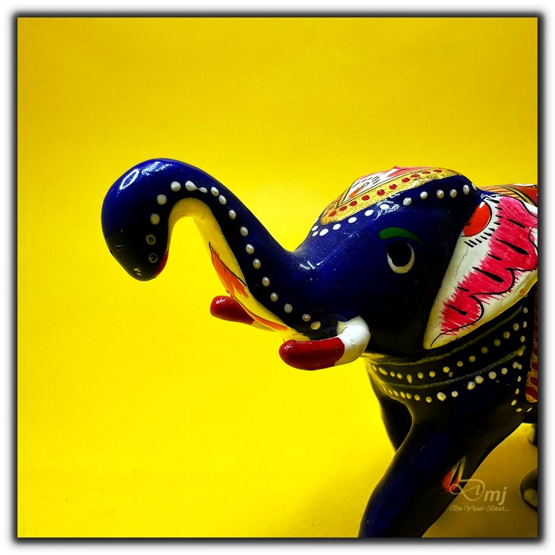Rajasthani Art Trunk up Elephant Statue Elephant Figurines Animal Blue