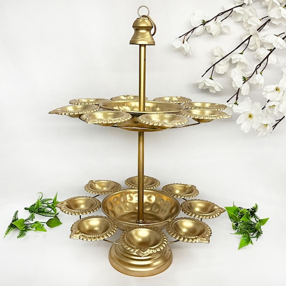 Brass Diwali Gift Kuber Deepak On Stand Diya Oil Lamp For Puja Home Decor 100  Pure Brass  22724