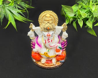 Handmade Mushak Ganesha Statue – Hand-Painted Polyresin Ganesh Idol for Home, Temple & Gifting