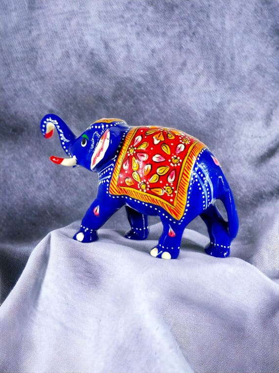 DIWAM HANDICRAFTS Hand-painted Blue Elephant Sculpture Indian