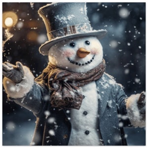 Christmas Snowman Print - Festive Aluminum Holiday Wall Art