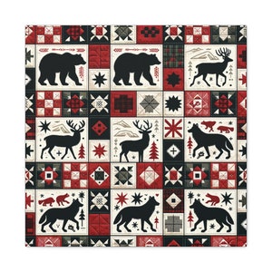 Lodge Bear Cabin Wall Art - Rustic Canvas Gallery Wraps for Primitive Home Decor