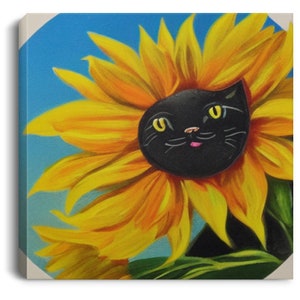 Sunflower Cat Wall Art Canvas Print