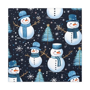 Christmas Snowman Wrapping Paper Canvas Wall Art - Festive Holiday Home Decor