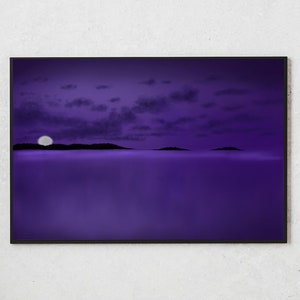 Dunkel lila Ozean Mondlicht lila Wolken Landschaft romantische Nacht Landschaft druckbare Wand-Dekor, sofortiger Download, digitale Kunst