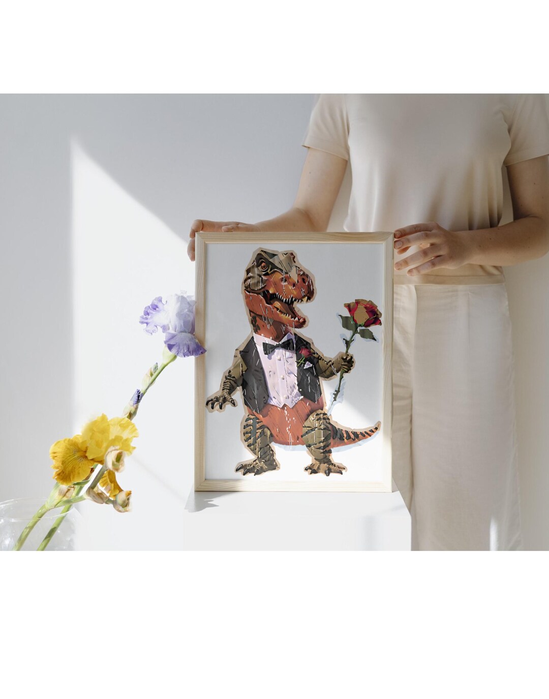Romantic T-rex Rose Art Print: Valentine's Day Dinosaur (digital ...