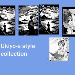 Digital colouring page Ukiyo-e style, downloadable colouring pages for all ages
