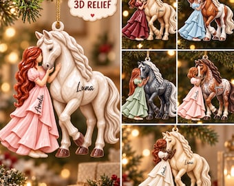 Personalized Girl and Horse 3D Relief Acrylic Ornament, Horse Lover Acrylic Ornament, Equestrian Gift, Horse Gift For Girls, Horse Christmas