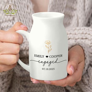 Custom Engaged Gifts , Engaged Ceramic Flower Vase, Engagement Gift, Couples Gifts, Wedding Gift for Couple, Personalized Gifts for Newlywed