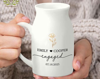 Custom Engaged Gifts , Engaged Ceramic Flower Vase, Engagement Gift, Couples Gifts, Wedding Gift for Couple, Personalized Gifts for Newlywed