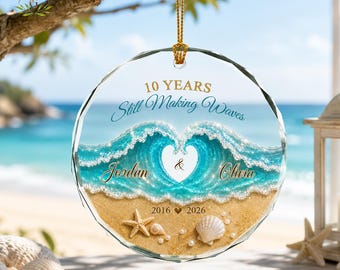 Personalized Beach Anniversary Ornament, Ocean Wave Ornament,Engagement Wedding Gift for Couple, Anniversary Gift, Mr & Mrs Anniversary Gift