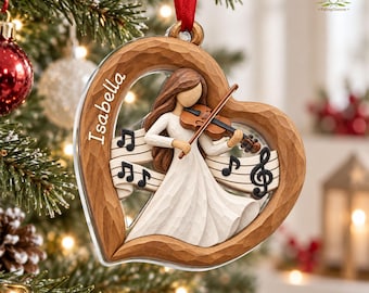Personalized 2D Flat Wood Violin Acrylic Ornament, Violin Christmas Ornament, Gifts For Violin Players, Violin Girl Ornament, Violin Student