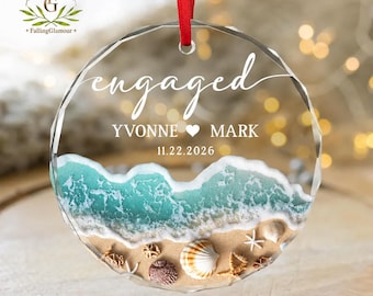 Personalized Beach Engaged Ornament 2026, Engagement Gift, First Christmas Engaged Gift, Engagement Party Gift, Engagement Gifts for Couple