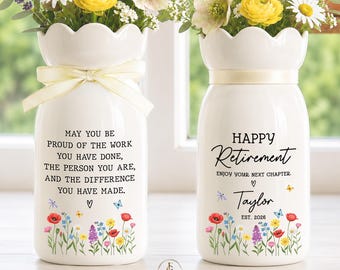 Retirement Flower Vase, Custom Retirement Vase, Teacher Retirement Gift, Retired Coworker Gift, Coworker Retirement Gift, Thank You Gifts