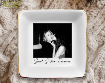 Personalized Bestie Photo Jewelry Dish, Ceramic Trinket Tray for Best Friend, Christmas Gifts for Sisters, Sentimental Gifts for Friends