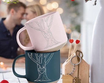 Personalized Mr and Mrs Coffee Mug, Personalized Heart Tree Couple Mug, Wedding Gift, Custom Carved Initials In A Heart Tree Couple Mug
