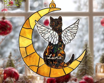Tortoiseshell Cat Acrylic Ornament, Angel Tortoiseshell Cat on Moon Ornament, Cat Christmas Tree Ornament, Tortie Cat Gift, Cat Lover Gifts
