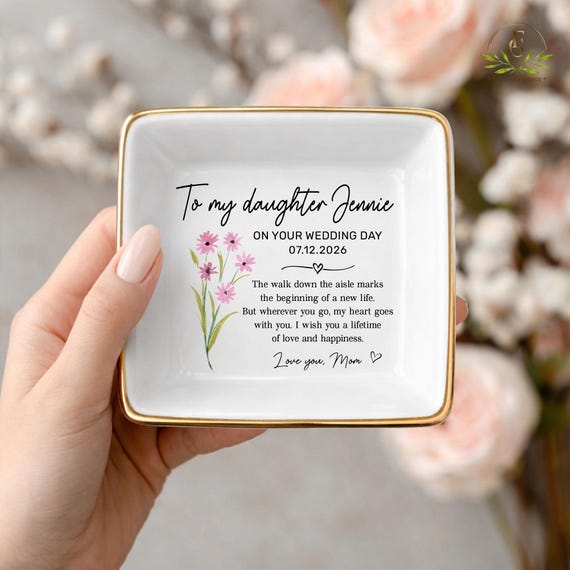 Personalized Daughter Wedding Ring Dish, Wedding Day Gift To Daughter From Mom, Wedding Gift for Bride from Mom, Gift from Mother to Bride