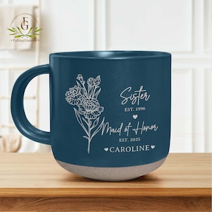 Mug gravé pour fête de mariage, cadeau de demoiselle d'honneur, cadeau fleurs de naissance personnalisé, cadeau de noce, cadeaux de mariage, cadeaux pour soeurs