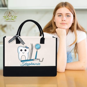 Personalized Dental Tote Bag, Custom Name Dentist Bag, Gift For Her Dentist, Dental Office Accessories, Dentist Gear Dental Hygienist Bag image 8