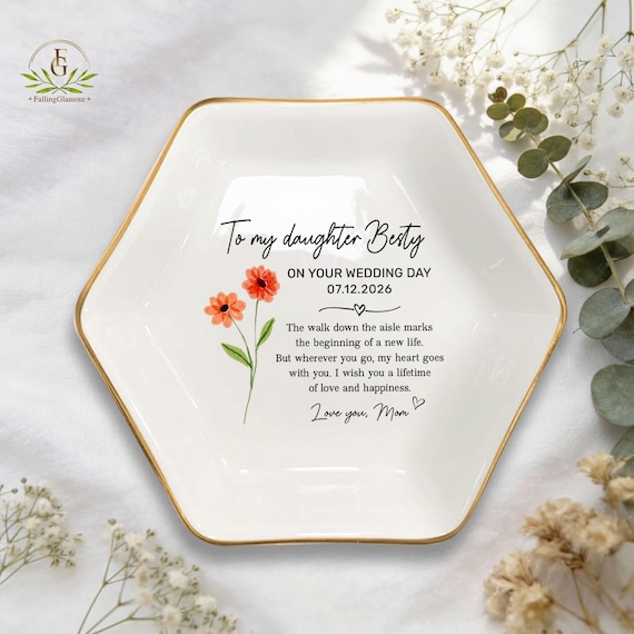 Personalized Daughter Wedding Ring Dish, Wedding Day Gift To Daughter From Mom, Wedding Gift for Bride from Mom, Gift from Mother to Bride