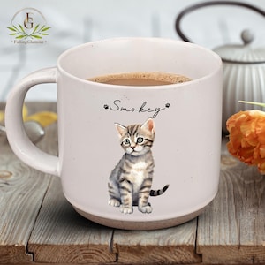 Custom Cat Mug, Cat Portrait Mug, Personalized Cat Mom Mug, Cat Mug Gift, Pet Gifts, Coffee Mug For Cat Lover, Cats Pottery Mug with Name