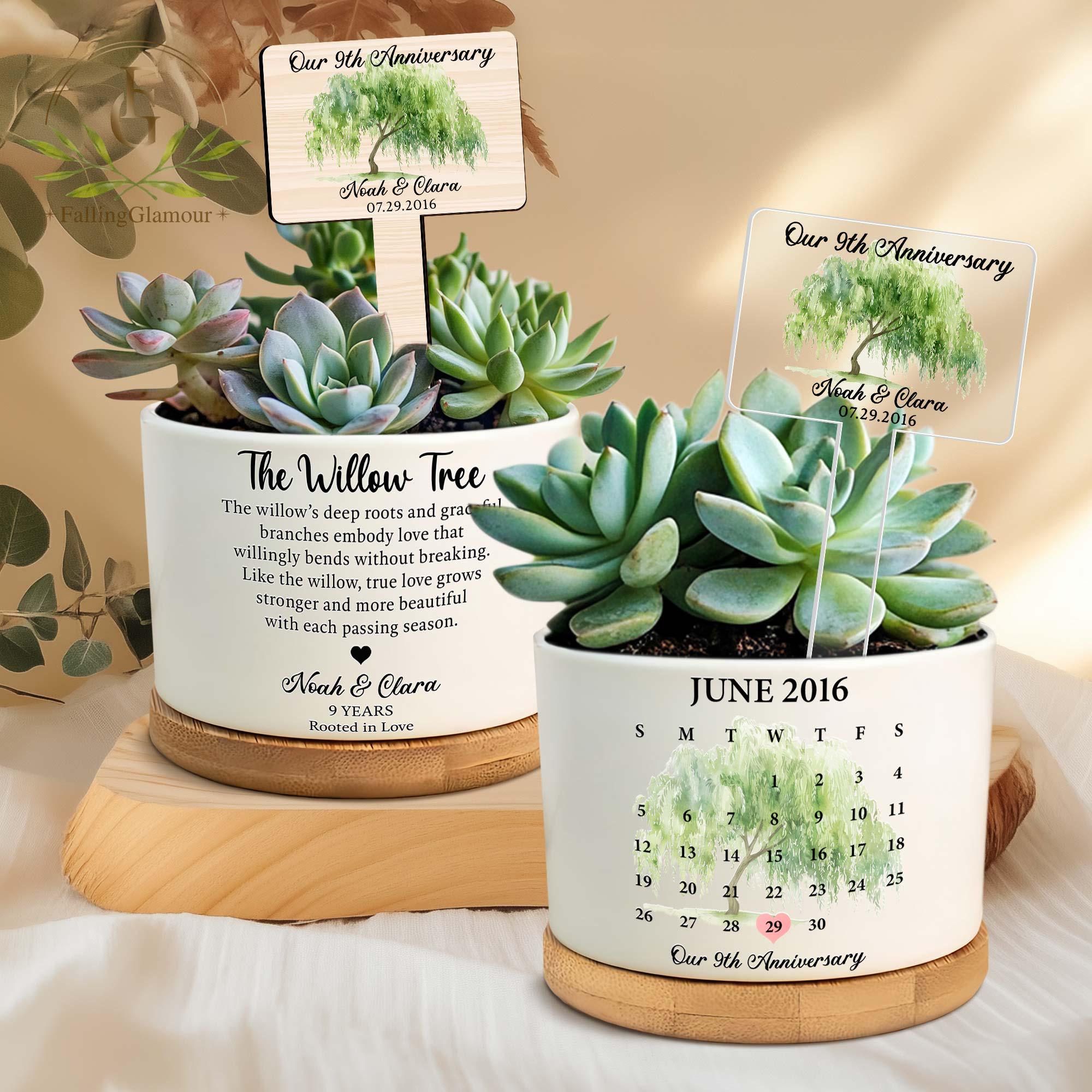 9th Anniversary Willow Tree Gifts, Anniversary Gifts, 9 Year Anniversary Willow Plant Pot, Willow Tree 9 Year Anniversary Pot, Couples Gifts