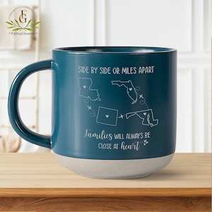 Family Engraved Pottery Mug, Side By Side Or Miles Apart Mug, Gift For Long Distance Friend, Long Distance Gifts, Cousin Gift, Friend Gifts