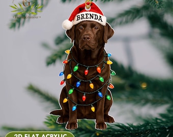 Personalized Chocolate Labrador Dog Ornament, Labrador Ornament, Chocolate Labrador Personalized Christmas Ornament, Lab Mom Gift, Dog Lover