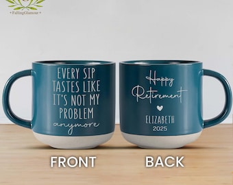 Personalized Retirement Engraved Pottery Mug, Happy Retirement Mug, Funny Retirement Gifts, Retirement Gift For Boss Coworker, Retired Cup