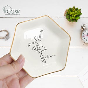Personalized Ballet Ring Dish, Ballet Dancer Jewelry Dish With Name, Dancer Drawing Trinket Tray, Dance Gift For Girls, Dance Teacher Gifts