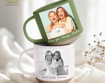 Personalized Bestie Photo Pottery Mug, Custom Photo Best Friend Mug, Ceramic Mug for Best Friend, Gifts for Bestie,Gift For Sister, BFF Gift