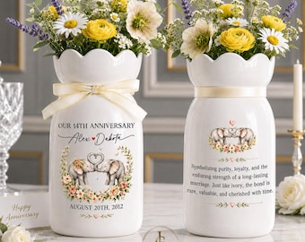 Custom 14th Anniversary Flower Vase, Personalized Ivory Year Gift, 14th Wedding Anniversary Vase Gift, 4 Years Married, Milestone Couple