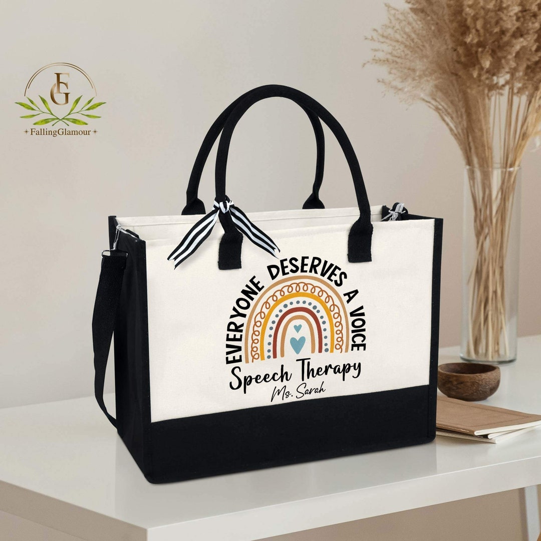 Speech Therapy Tote Bag, Speech Therapist Gift, SLP Custom Name Bag, Speech Language Pathologist