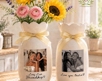 Personalized Bestie Photo Ceramic Flower Vase, Photo Gift for Best Friend,Birthday Gift For Bestie, Bridesmaid Proposal,Wedding Gift for MOH