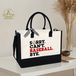 Baseball Mom Tote Bag, Sorry Can't Baseball Bye Tote Bag, Sport Mom Gift Bag, Baseball Tote Bag, Sport Bag, 13oz Canvas Tote Bag With Zipper