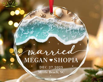 Beach Married Ornament, Beach Wedding Ornament, Mr and Mrs Newlywed Gift, Couples First Christmas Wedding Gift, First Christmas Married Gift